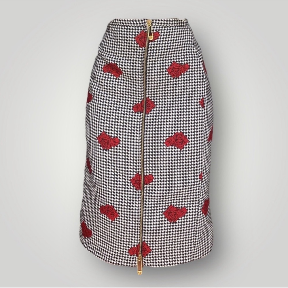 VERSACE Houndstooth & Rose Pencil Skirt